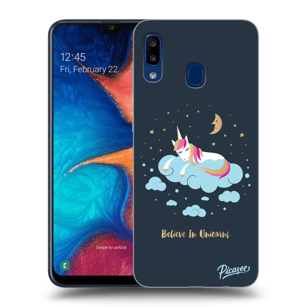 Picasee silikonski črni ovitek za Samsung Galaxy A20e A202F - Believe In Unicorns