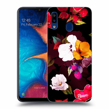 Picasee silikonski črni ovitek za Samsung Galaxy A20e A202F - Flowers and Berries