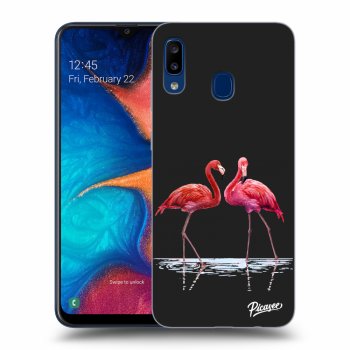 Picasee silikonski črni ovitek za Samsung Galaxy A20e A202F - Flamingos couple