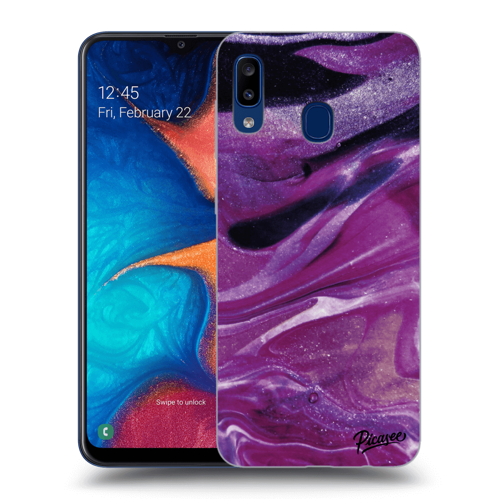 Picasee silikonski črni ovitek za Samsung Galaxy A20e A202F - Purple glitter
