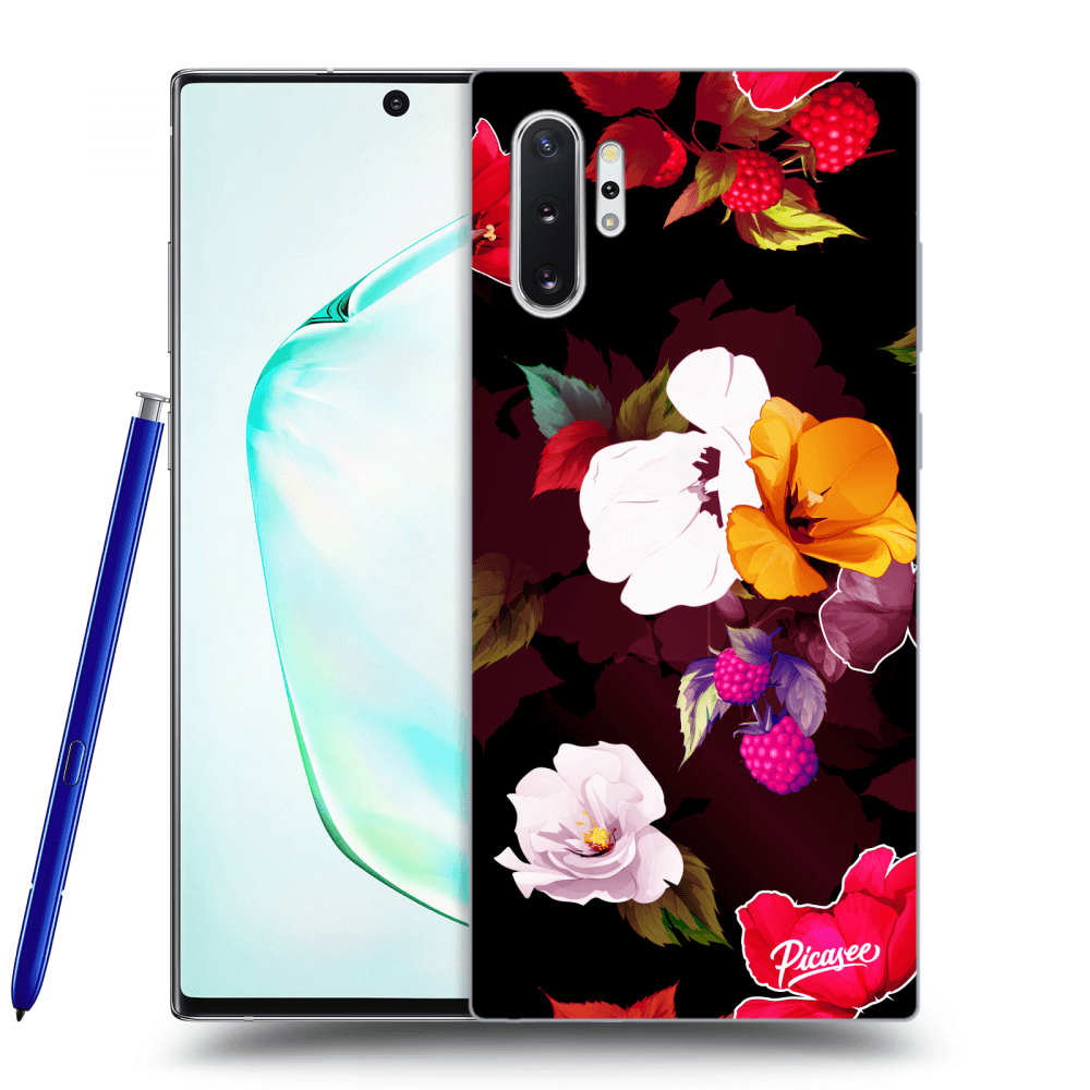 Picasee silikonski črni ovitek za Samsung Galaxy Note 10+ N975F - Flowers and Berries