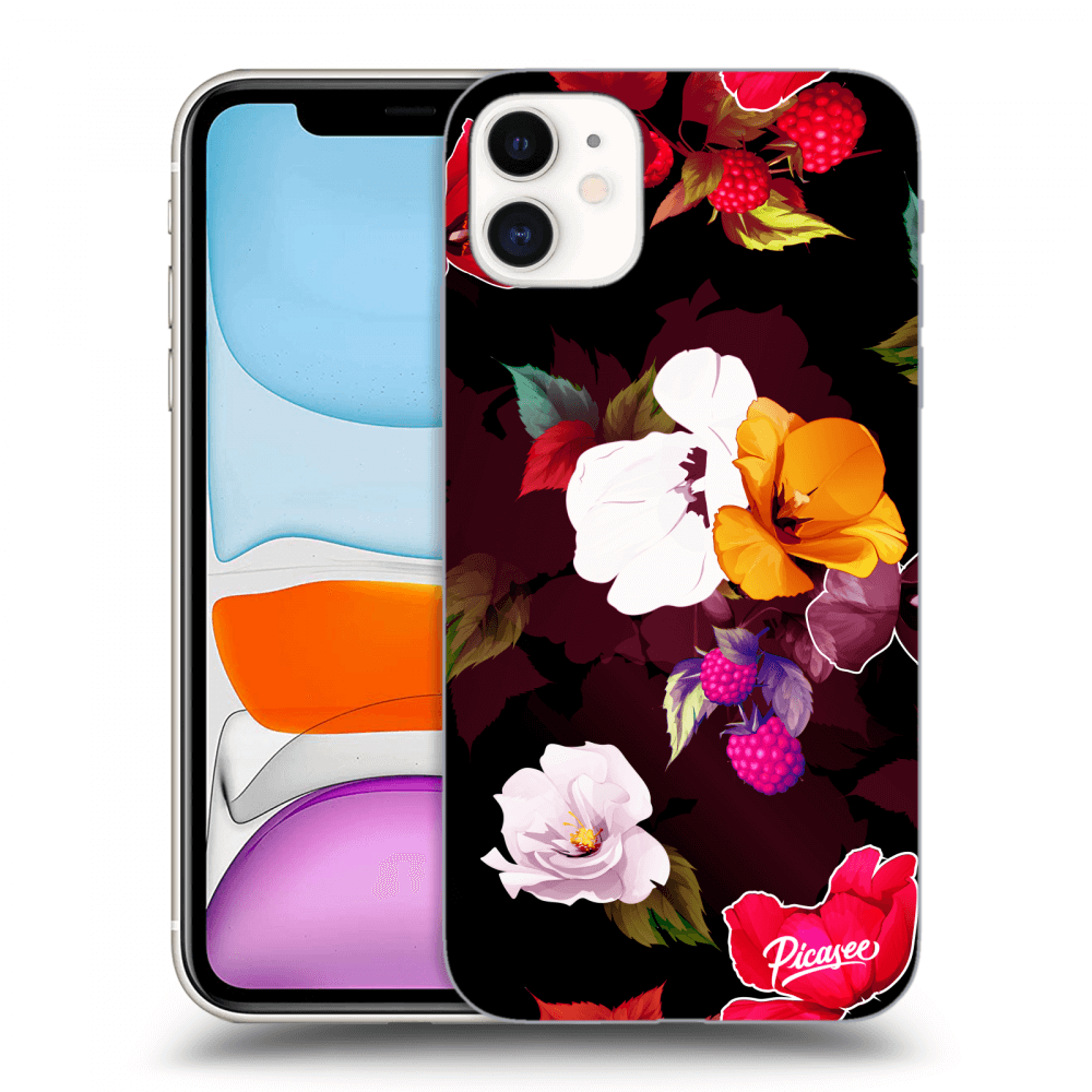Picasee silikonski črni ovitek za Apple iPhone 11 - Flowers and Berries