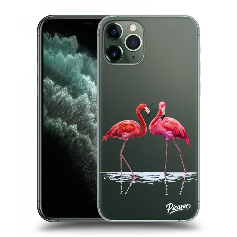 Picasee silikonski prozorni ovitek za Apple iPhone 11 Pro - Flamingos couple