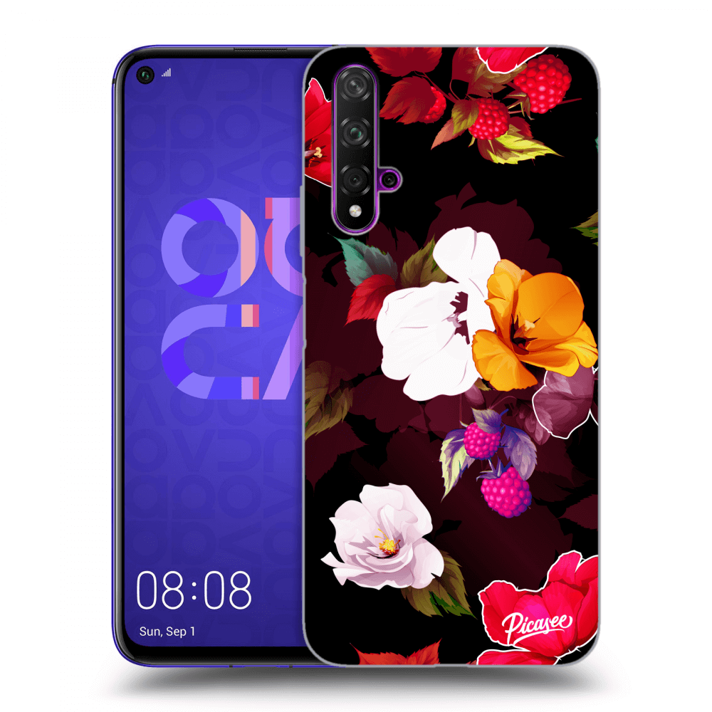 Picasee silikonski črni ovitek za Huawei Nova 5T - Flowers and Berries