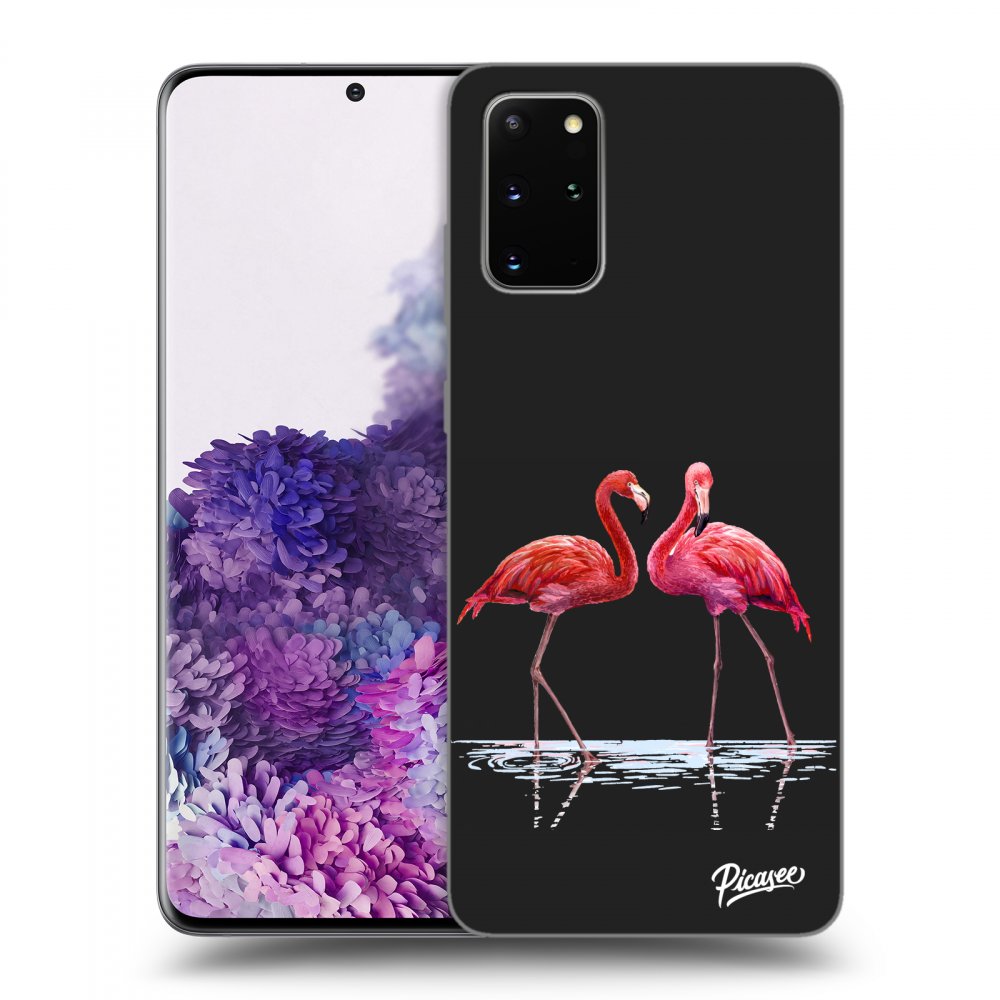 Picasee silikonski črni ovitek za Samsung Galaxy S20+ G985F - Flamingos couple
