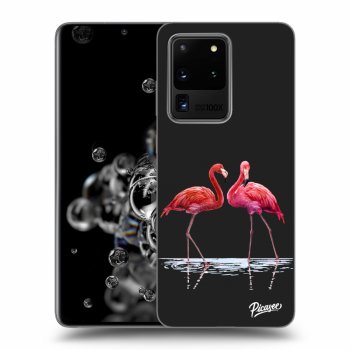 Picasee silikonski črni ovitek za Samsung Galaxy S20 Ultra 5G G988F - Flamingos couple