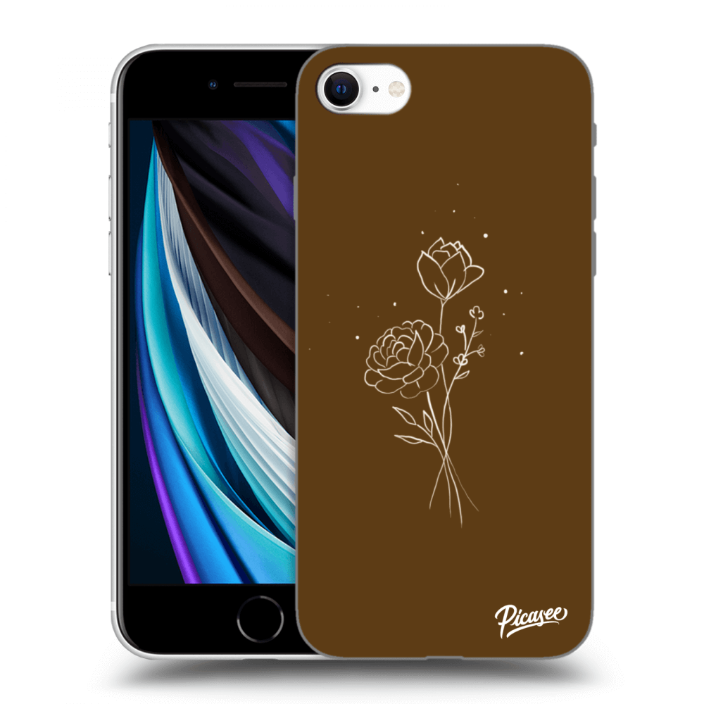 Picasee silikonski prozorni ovitek za Apple iPhone SE 2020 - Brown flowers