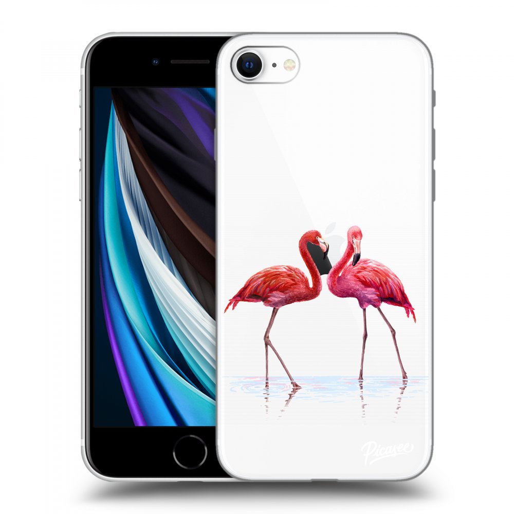 Picasee silikonski prozorni ovitek za Apple iPhone SE 2020 - Flamingos couple