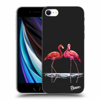 Picasee silikonski črni ovitek za Apple iPhone SE 2020 - Flamingos couple