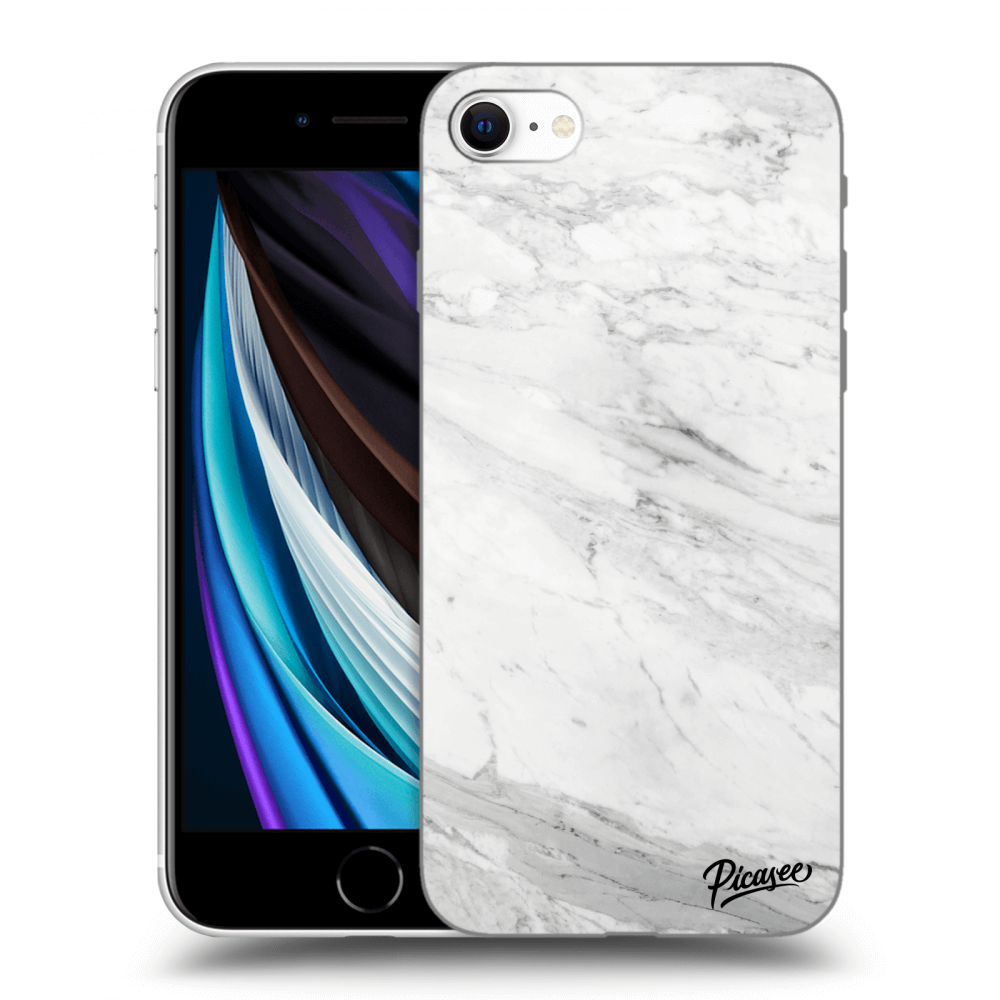 Picasee silikonski črni ovitek za Apple iPhone SE 2020 - White marble