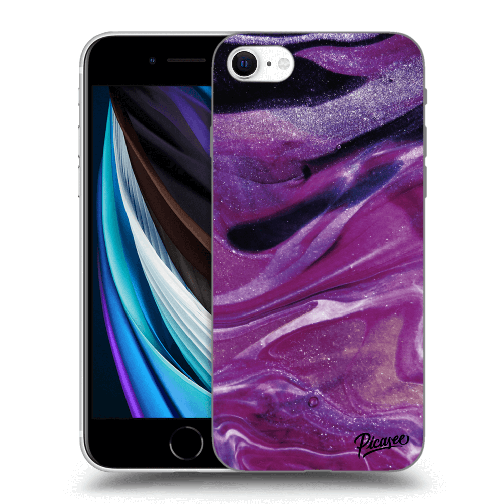 Picasee silikonski prozorni ovitek za Apple iPhone SE 2020 - Purple glitter