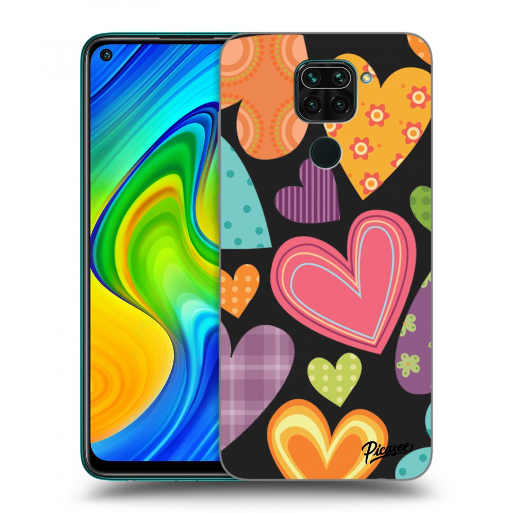 Picasee silikonski črni ovitek za Xiaomi Redmi Note 9 - Colored heart