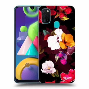Picasee silikonski črni ovitek za Samsung Galaxy M21 M215F - Flowers and Berries