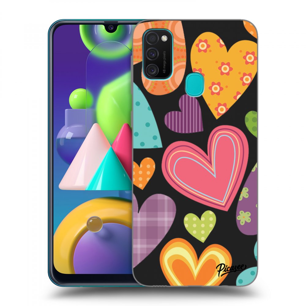 Picasee silikonski črni ovitek za Samsung Galaxy M21 M215F - Colored heart