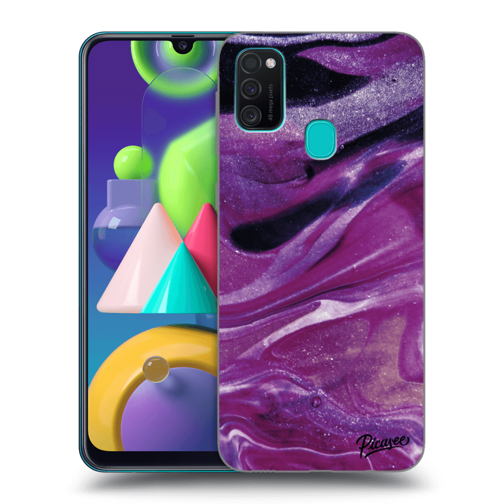 Picasee silikonski črni ovitek za Samsung Galaxy M21 M215F - Purple glitter