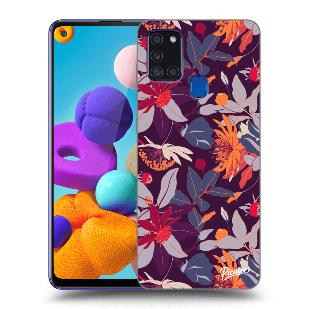 Picasee silikonski črni ovitek za Samsung Galaxy A21s - Purple Leaf
