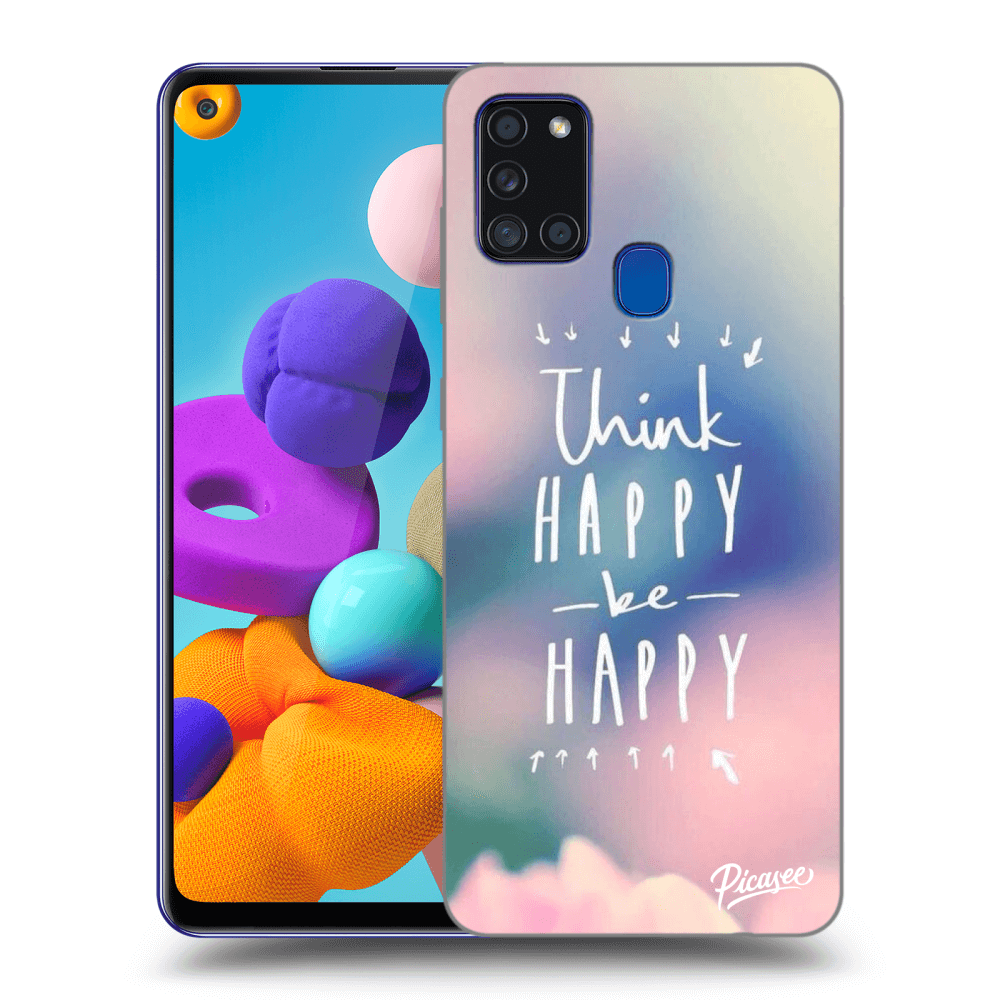 Picasee silikonski črni ovitek za Samsung Galaxy A21s - Think happy be happy