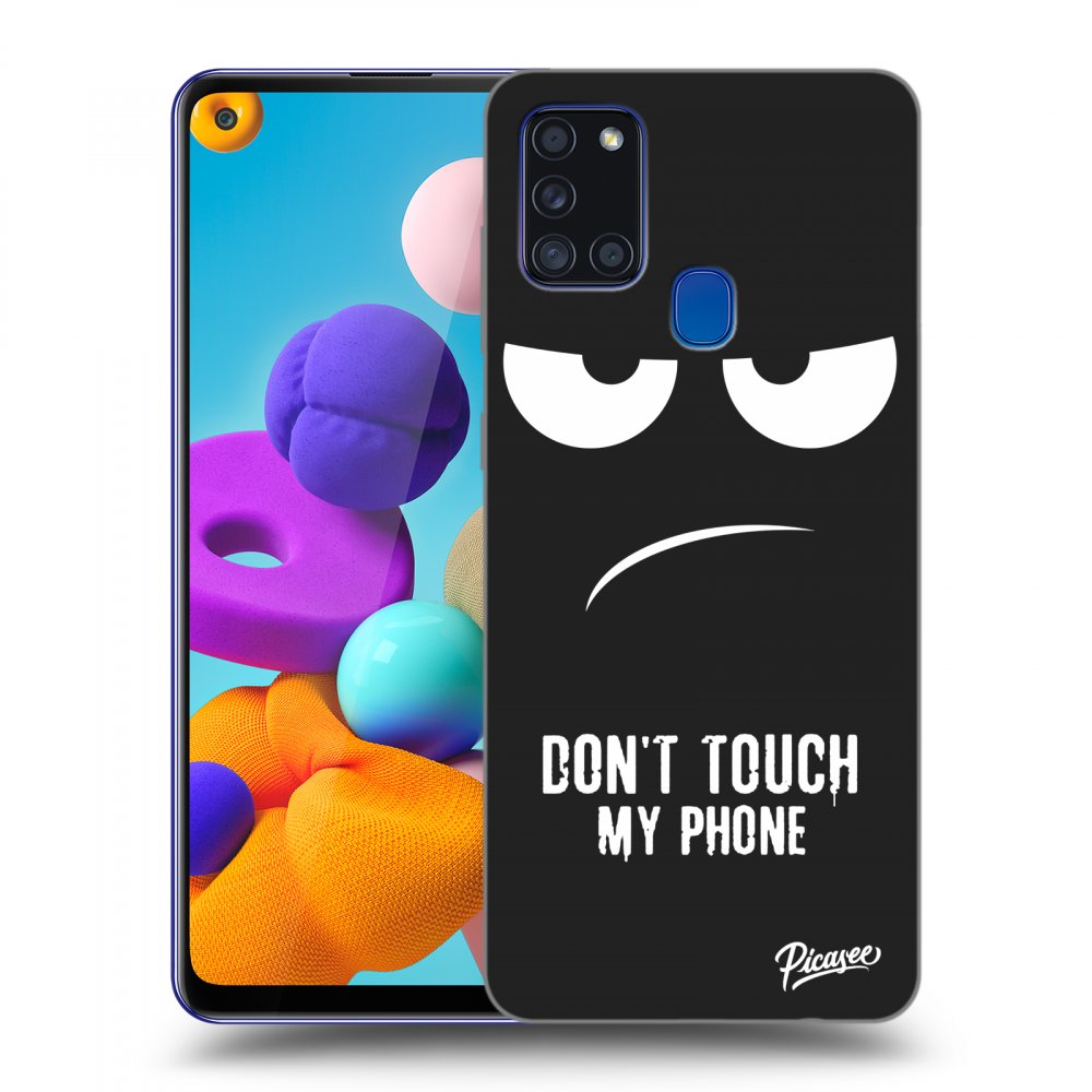 Picasee silikonski črni ovitek za Samsung Galaxy A21s - Don't Touch My Phone
