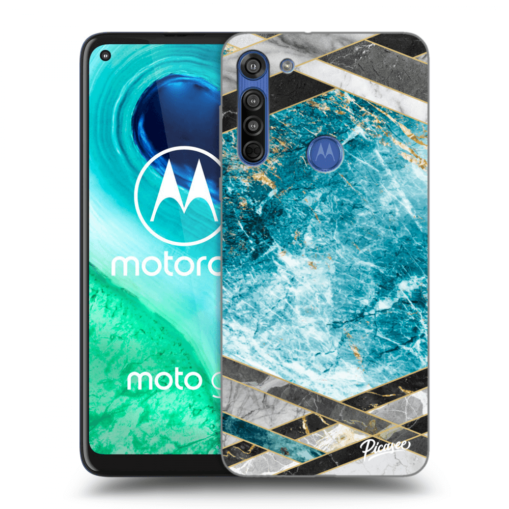 Picasee silikonski prozorni ovitek za Motorola Moto G8 - Blue geometry