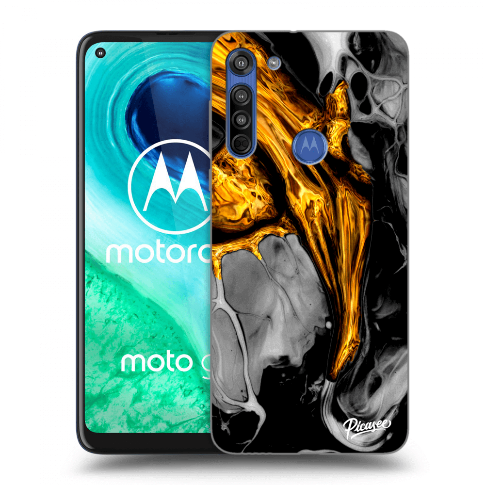 Picasee silikonski prozorni ovitek za Motorola Moto G8 - Black Gold
