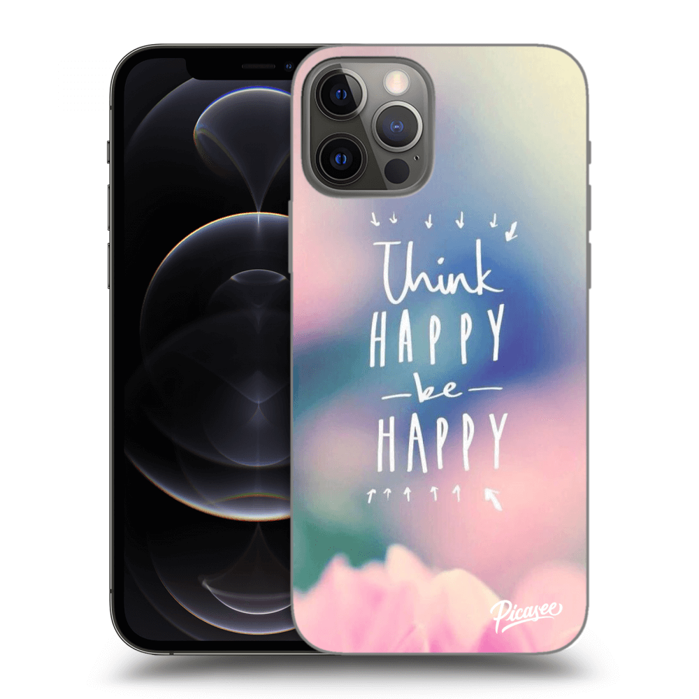 Picasee silikonski črni ovitek za Apple iPhone 12 Pro - Think happy be happy