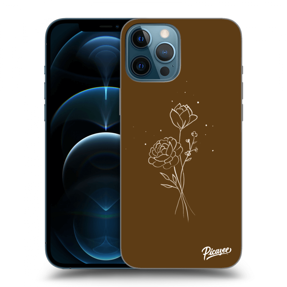 Picasee silikonski črni ovitek za Apple iPhone 12 Pro Max - Brown flowers