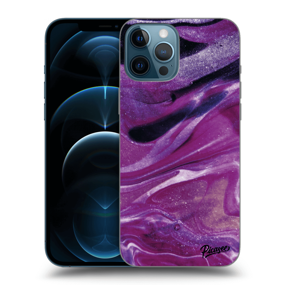 Picasee silikonski črni ovitek za Apple iPhone 12 Pro Max - Purple glitter