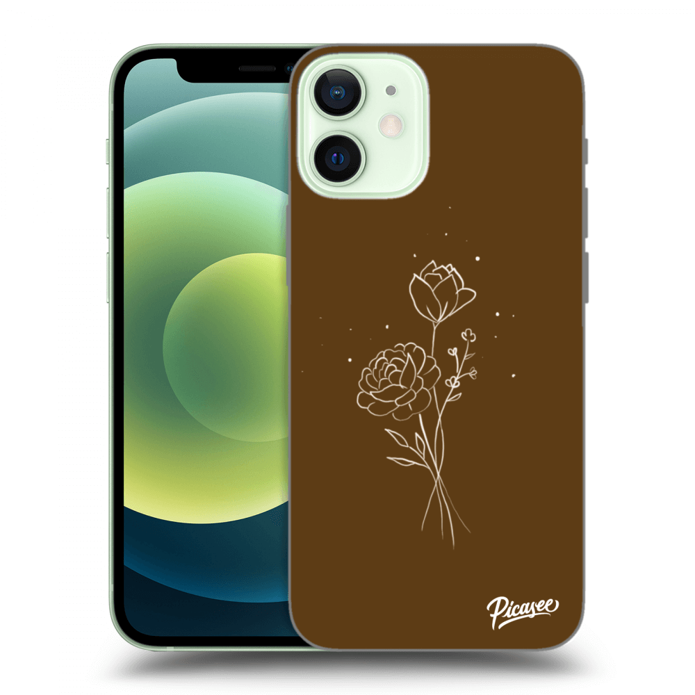 Picasee silikonski prozorni ovitek za Apple iPhone 12 mini - Brown flowers