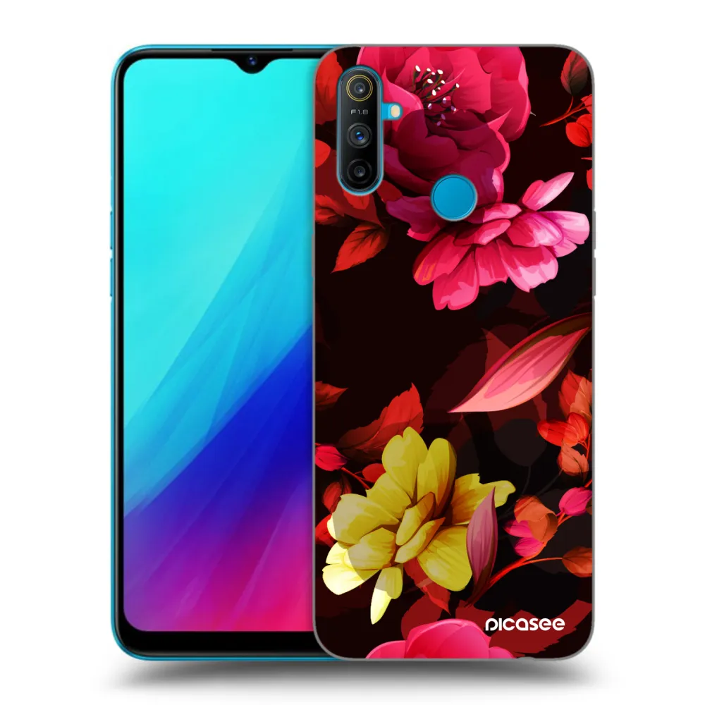 Picasee silikonski črni ovitek za Realme C3 - Dark Peonny