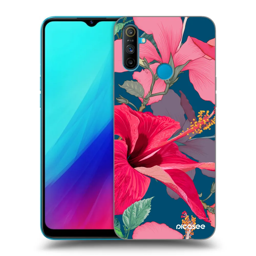 Picasee silikonski črni ovitek za Realme C3 - Hibiscus