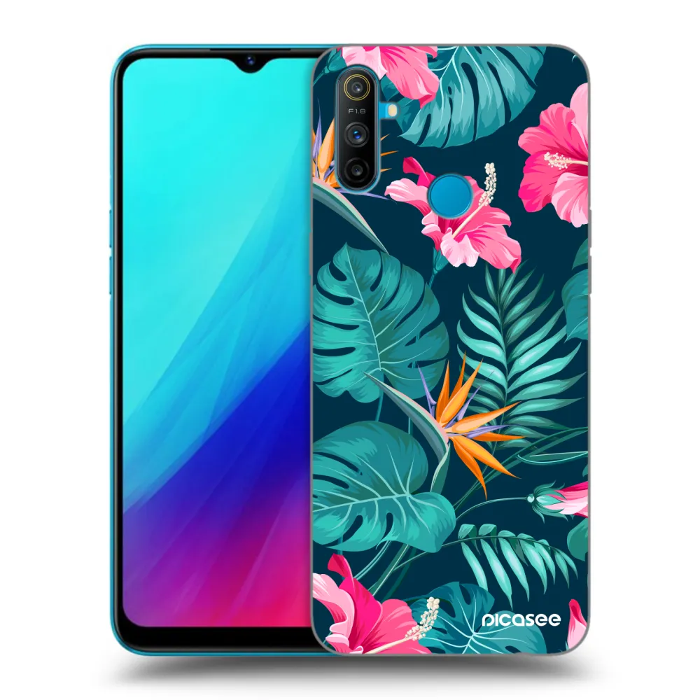 Picasee silikonski črni ovitek za Realme C3 - Pink Monstera