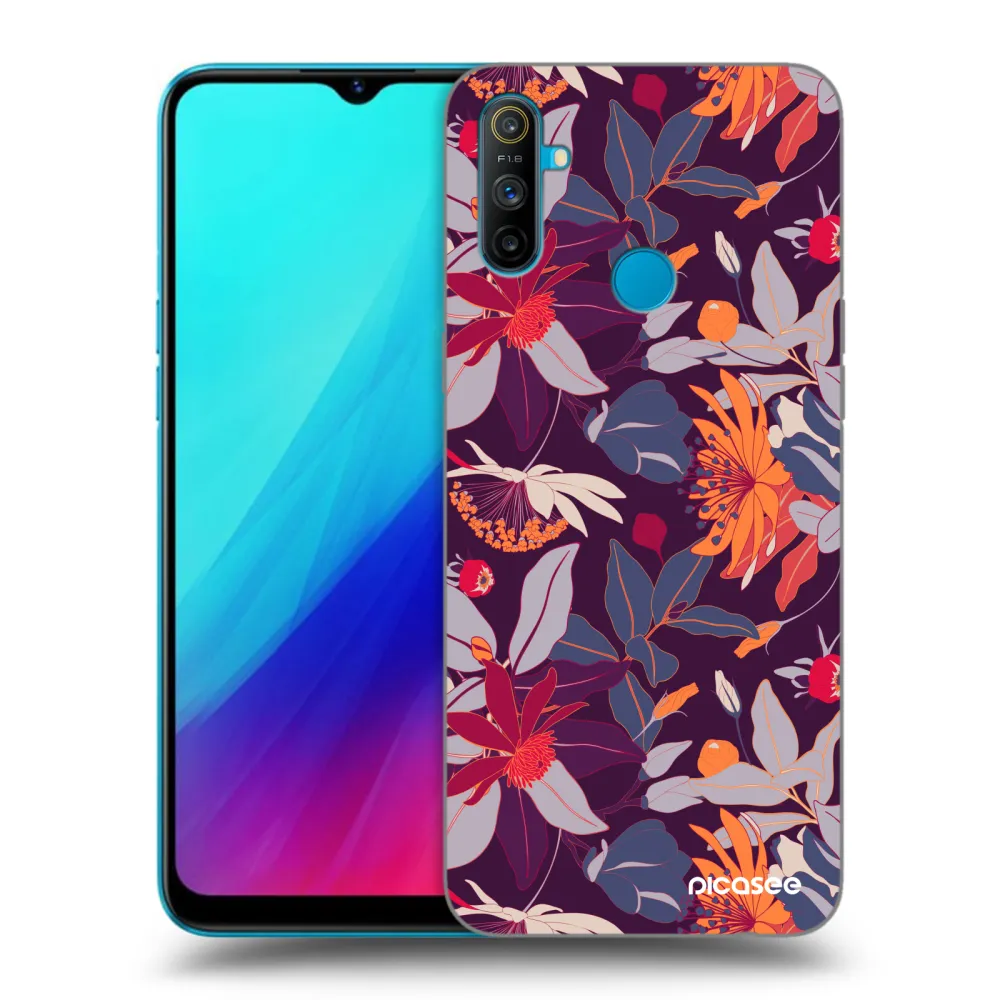 Picasee silikonski črni ovitek za Realme C3 - Purple Leaf