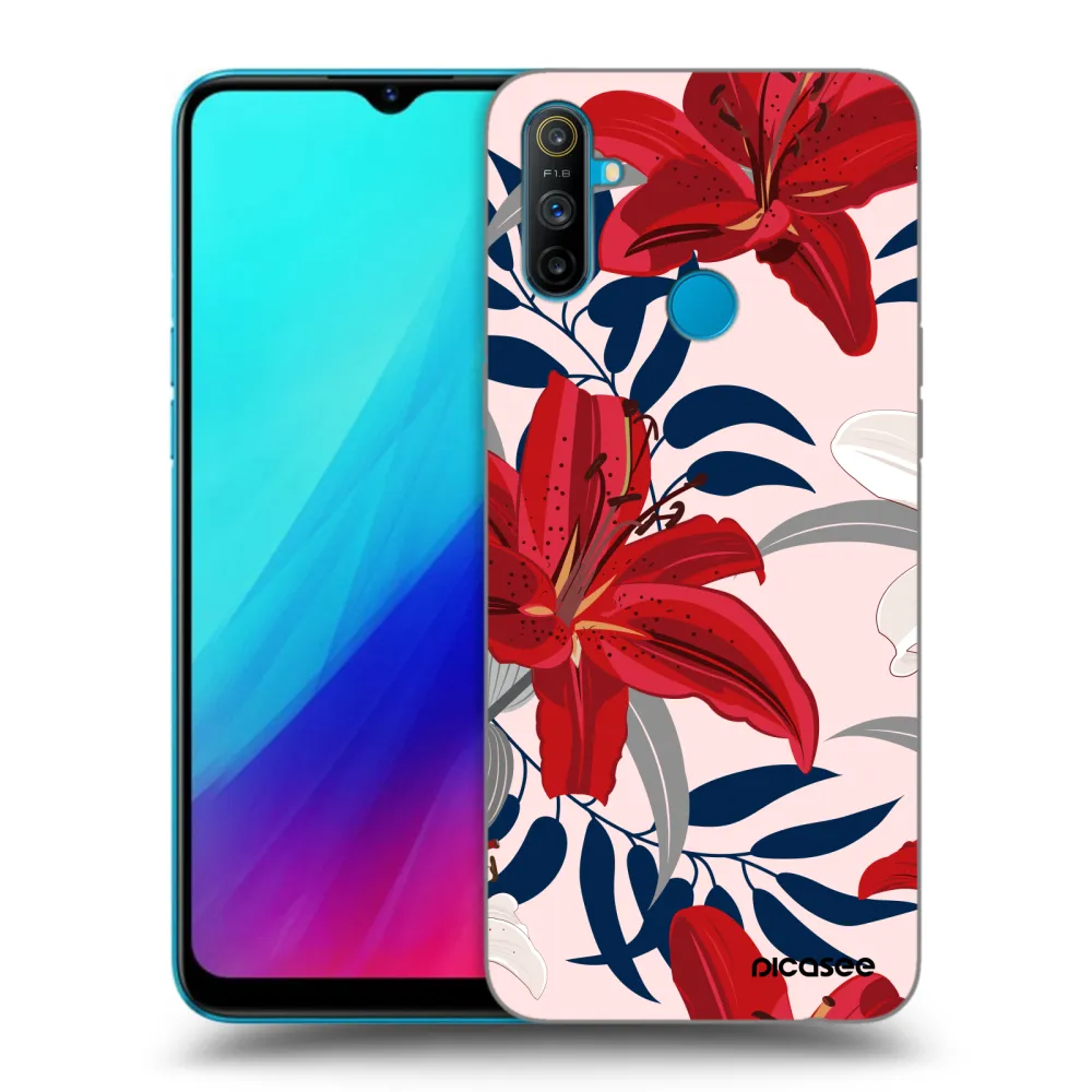 Picasee silikonski črni ovitek za Realme C3 - Red Lily