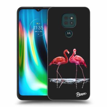 Picasee silikonski črni ovitek za Motorola Moto G9 Play - Flamingos couple