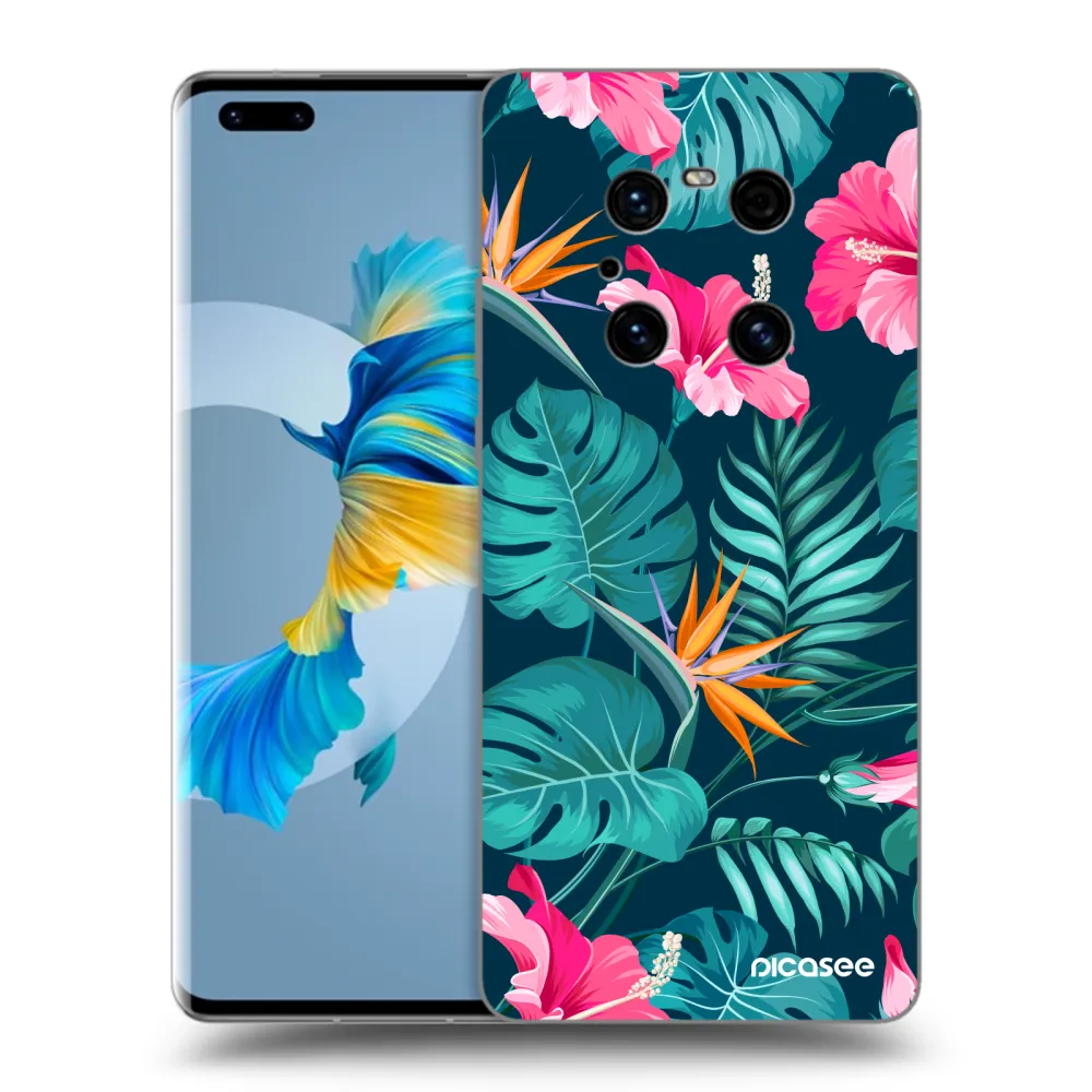 Picasee silikonski črni ovitek za Huawei Mate 40 Pro - Pink Monstera