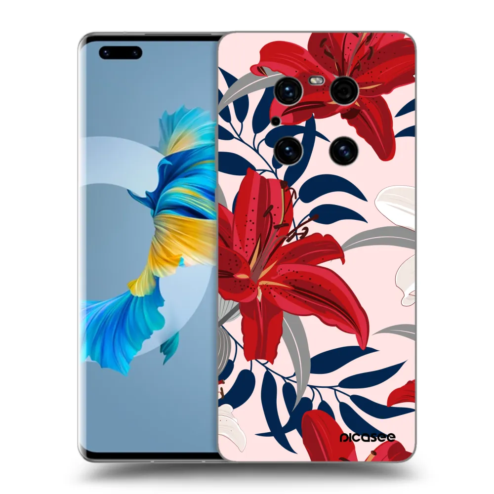 Picasee silikonski črni ovitek za Huawei Mate 40 Pro - Red Lily
