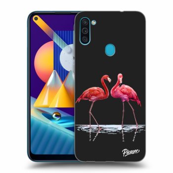 Picasee silikonski črni ovitek za Samsung Galaxy M11 - Flamingos couple