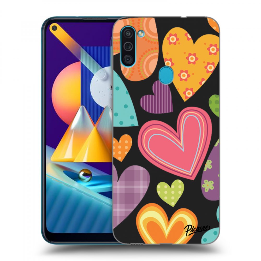 Picasee silikonski črni ovitek za Samsung Galaxy M11 - Colored heart