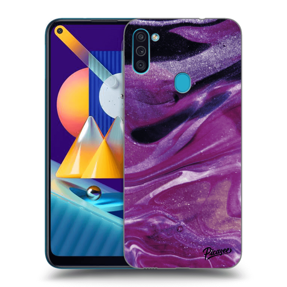 Picasee silikonski črni ovitek za Samsung Galaxy M11 - Purple glitter