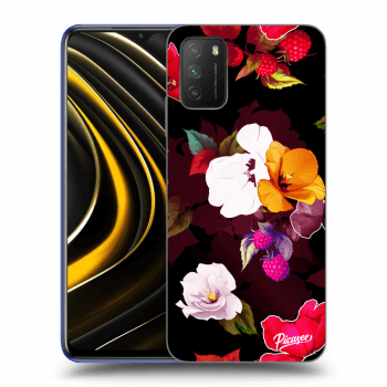 Picasee silikonski črni ovitek za Xiaomi Poco M3 - Flowers and Berries