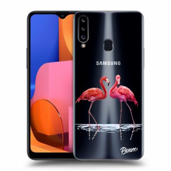 Picasee silikonski prozorni ovitek za Samsung Galaxy A20s - Flamingos couple