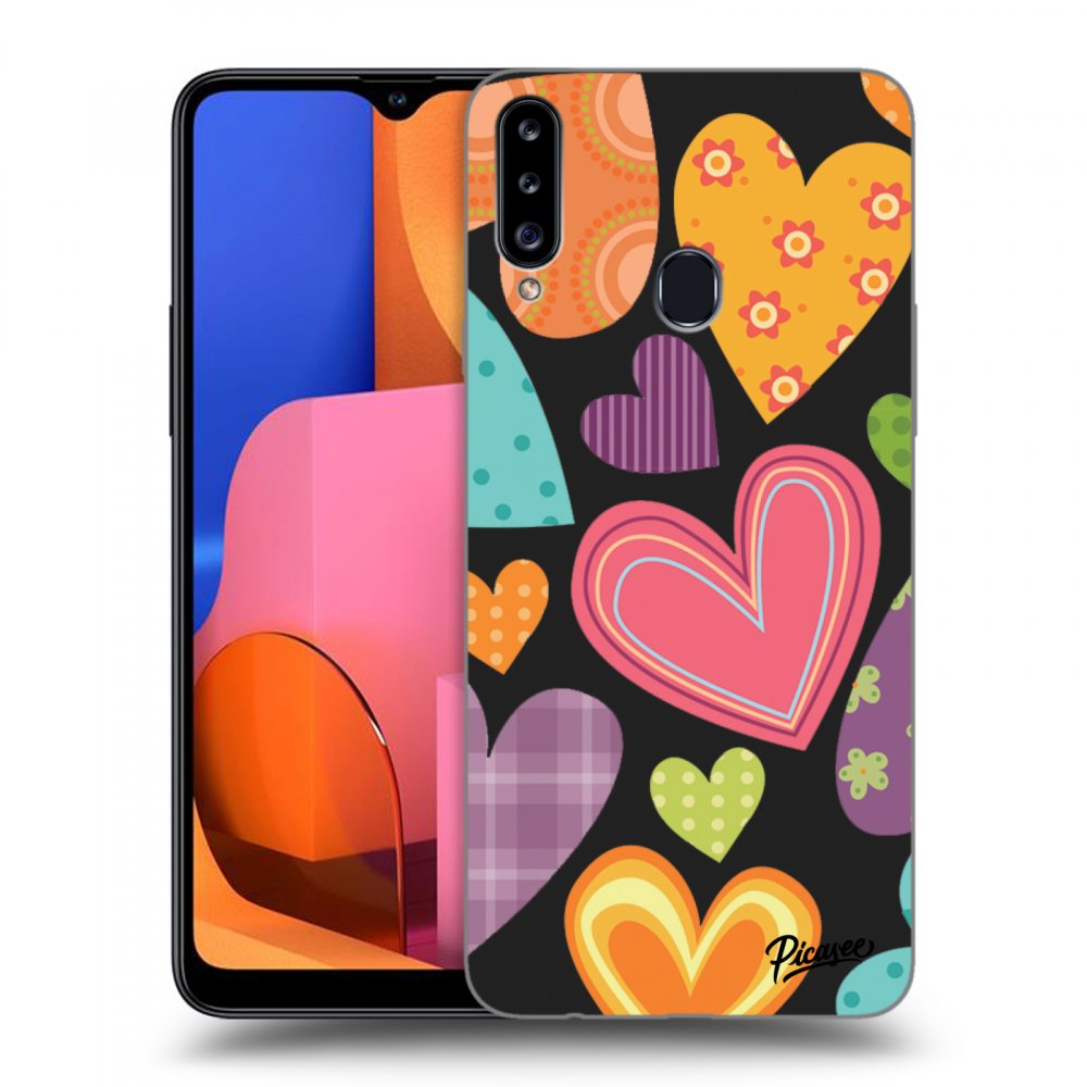 Picasee silikonski črni ovitek za Samsung Galaxy A20s - Colored heart