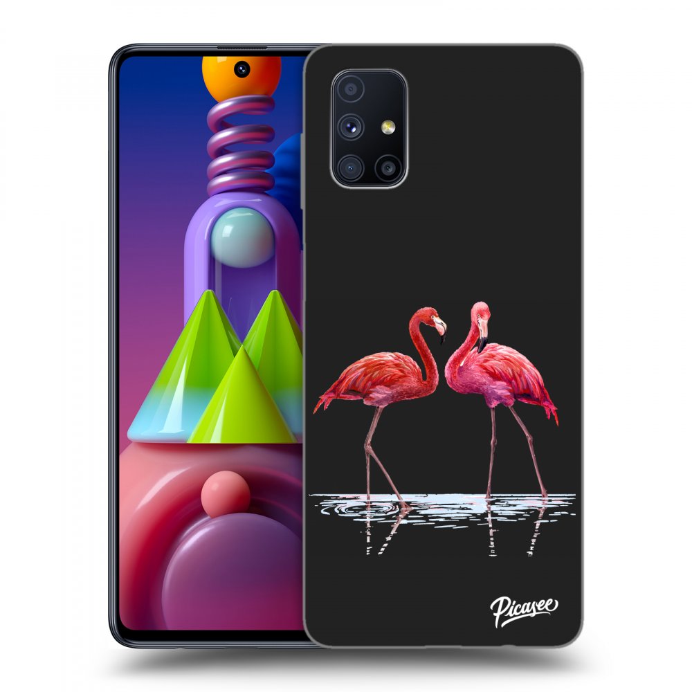 Picasee silikonski črni ovitek za Samsung Galaxy M51 M515F - Flamingos couple