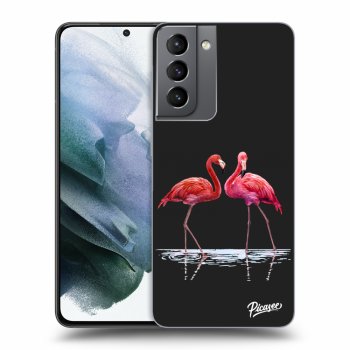 Picasee silikonski črni ovitek za Samsung Galaxy S21 5G G991B - Flamingos couple