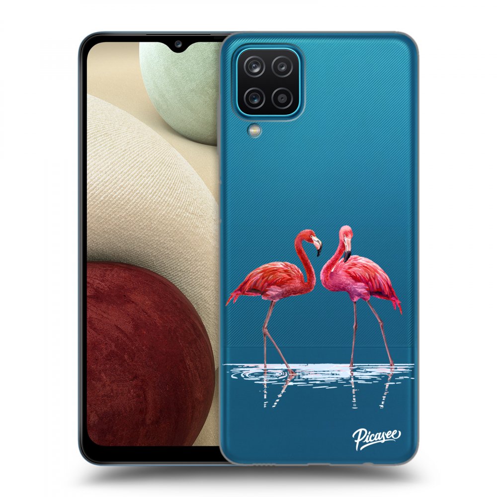 Picasee silikonski prozorni ovitek za Samsung Galaxy A12 A125F - Flamingos couple