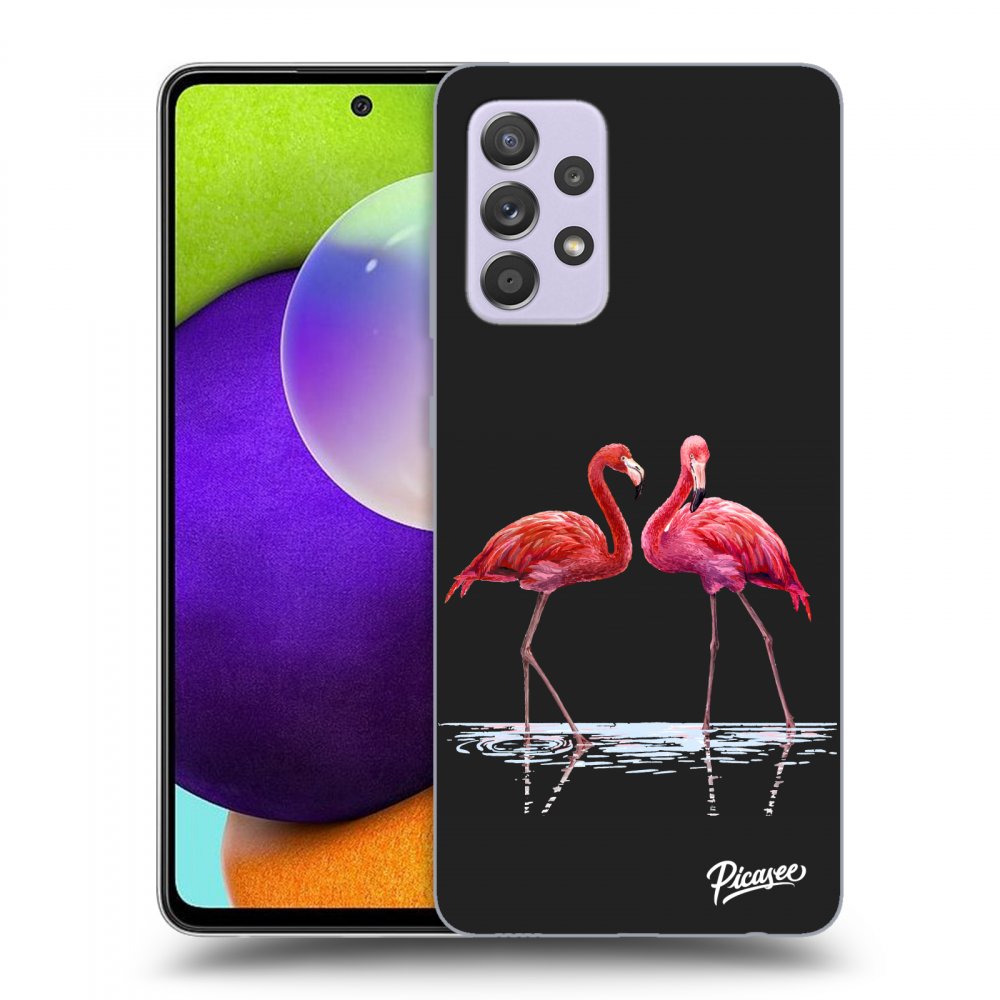 Picasee silikonski črni ovitek za Samsung Galaxy A52 A525F - Flamingos couple
