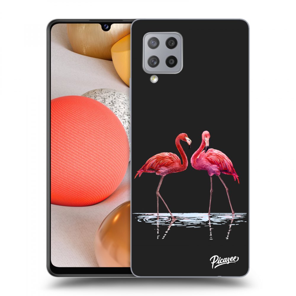 Picasee silikonski črni ovitek za Samsung Galaxy A42 A426B - Flamingos couple