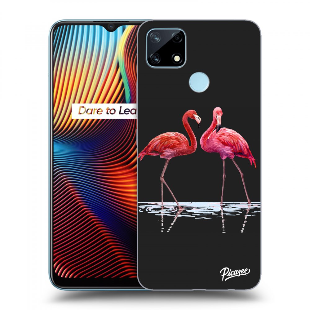 Picasee silikonski črni ovitek za Realme 7i - Flamingos couple