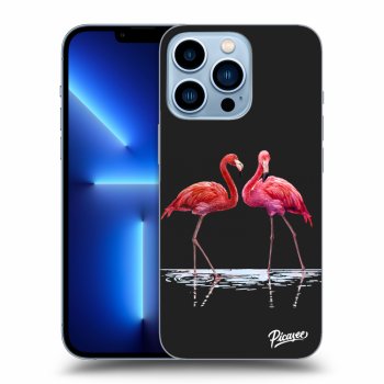 Picasee silikonski črni ovitek za Apple iPhone 13 Pro - Flamingos couple