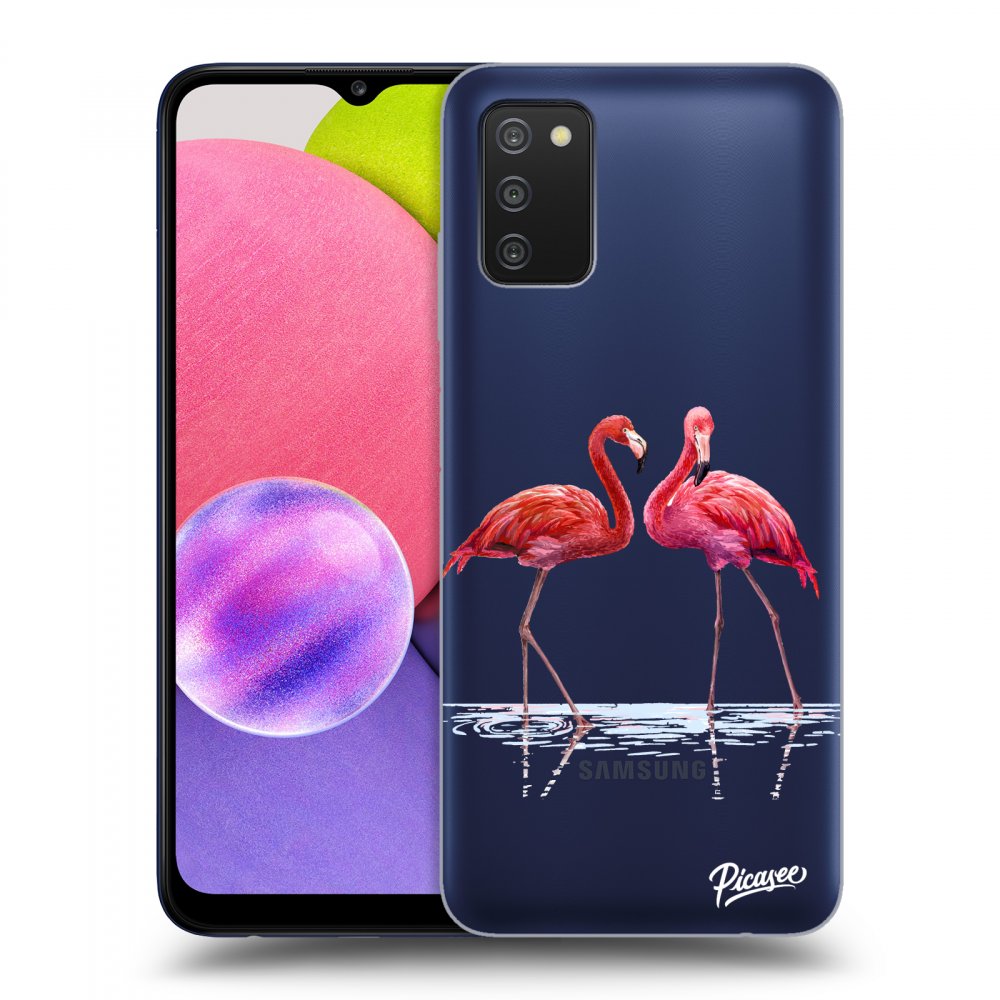 Picasee silikonski prozorni ovitek za Samsung Galaxy A02s A025G - Flamingos couple